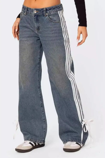Side Striped Jeans for a Loose Fit Look