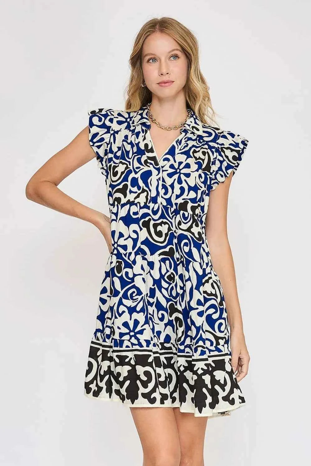 Floral Ruffled Cap Sleeve Tiered Dress - StyleMuse Collective